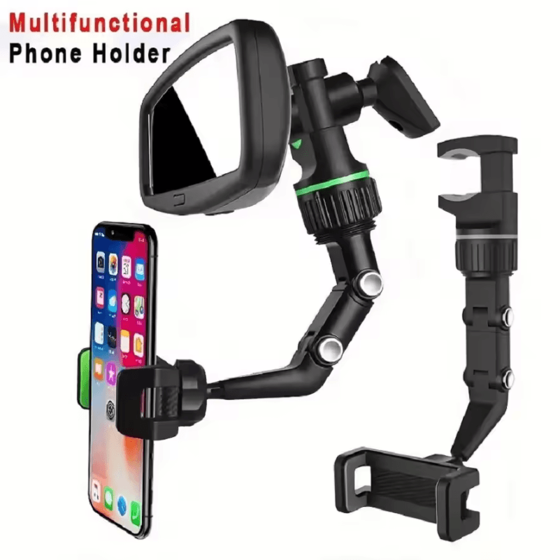 Rearview Mirror Phone Holder 360 Degree Rotatable Retractable Car Phone Mount For Universal Smartphones green