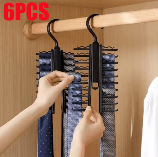 360 Rotatable Tie Hanger Large Capacity Necktie & Belt Organizer (20 Rows) black 6pcs