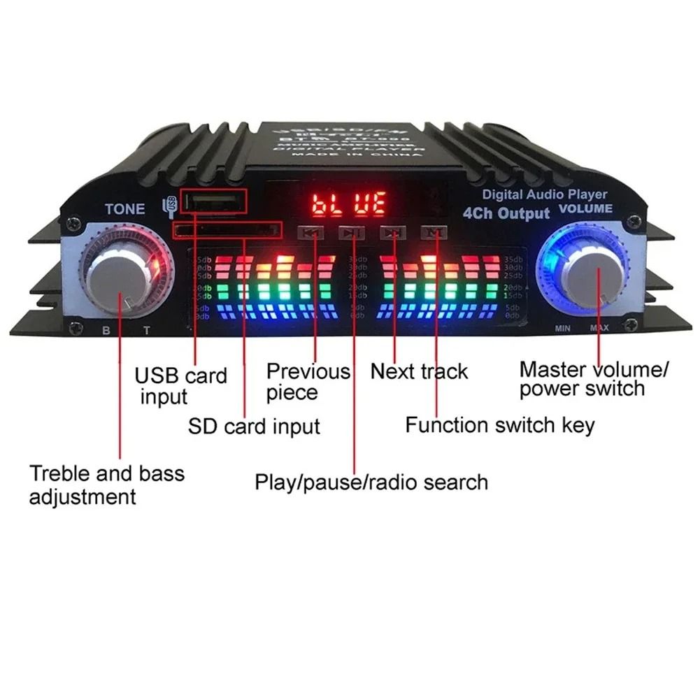 Bluetooth HiFi Power Amplifier 4 Channel Digital Audio Amplifier With FM And Remote Bluetooth HiFi Power Amplifier 4 Channel Digital Audio Amplifier With FM And Remote