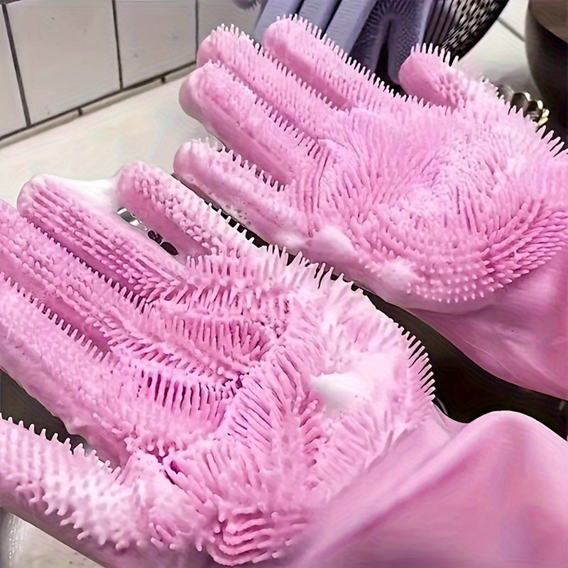 Silicone Dishwashing Gloves, Multifunctional Household Gloves, Heat Insulation Magic Gloves For Kitchen Cleaning pink