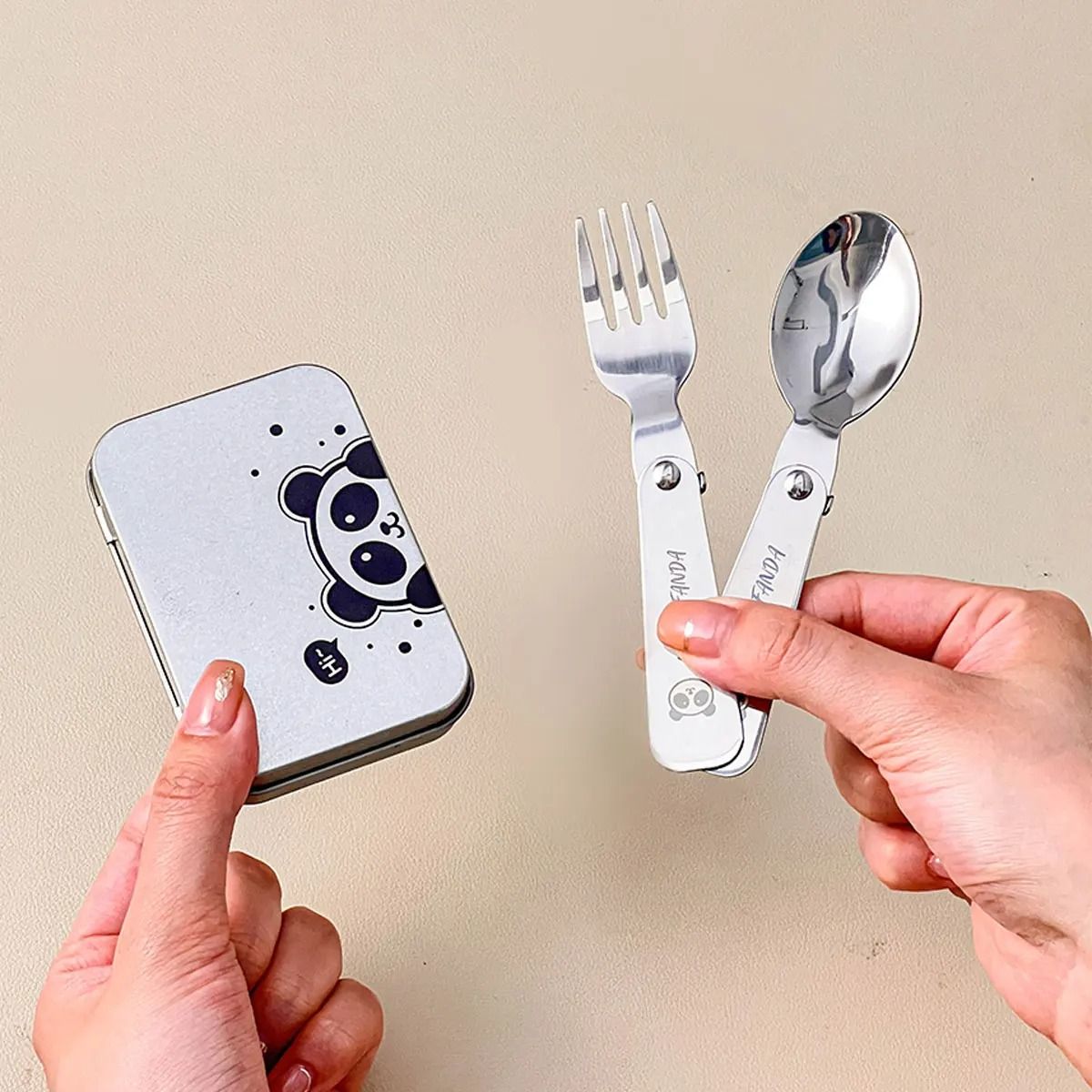 Folding Cutlery Set Portable Stainless Steel Camping Dinnerware With Case bear