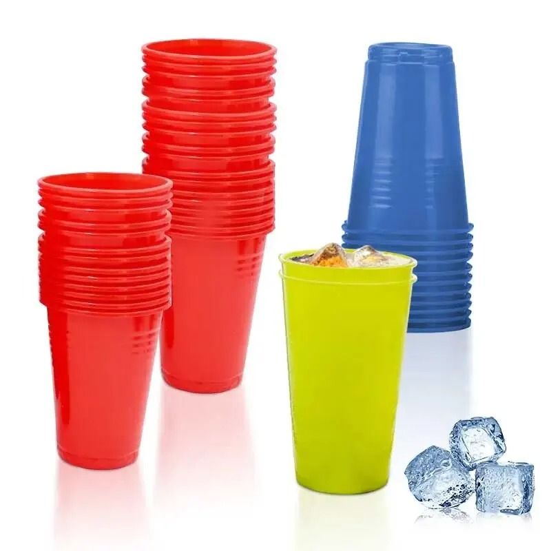 100 Piece Colored Disposable Plastic Cup Set Durable 220ml Party Supplies rose Red