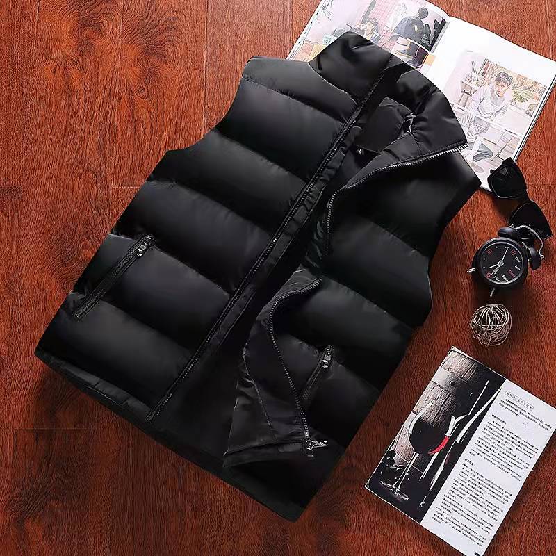 Men's Winter Waterproof Sleeveless Vest Jacket Casual Zipper Coat With Stand up Collar m black