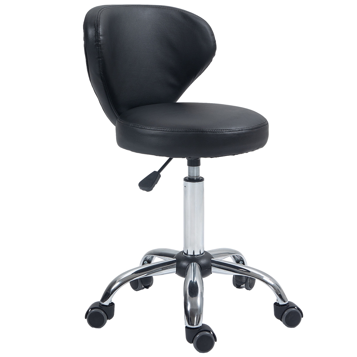 OKWISH Drehhocker Rollhocker mit Rückenlehne 88x54x45 cm höhenverstellbar Schwarz, 360 Grad drehbar, 5 Rollen, gepolstert für Studio Praxis Homeoffice Image