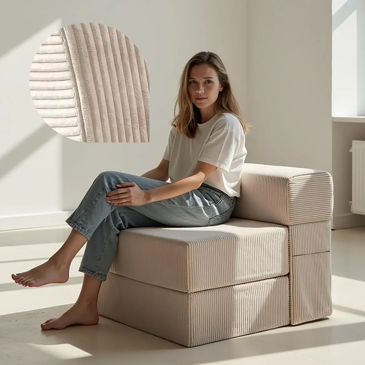 Klappbares Kordel-Schlafsofa, 75 cm breit, 20 cm dick, Gästematratze für 2 bequeme H3 Oeko-Tex, individuell Image