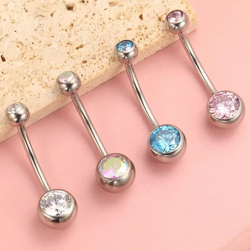 G23Titanium 14G 8/10/12/14mm Chirurgische Titan Bauchnabel Ringe Zirkon Nabel Bar körper Piercing Schmuck Nombril Ombligo Barbell Image