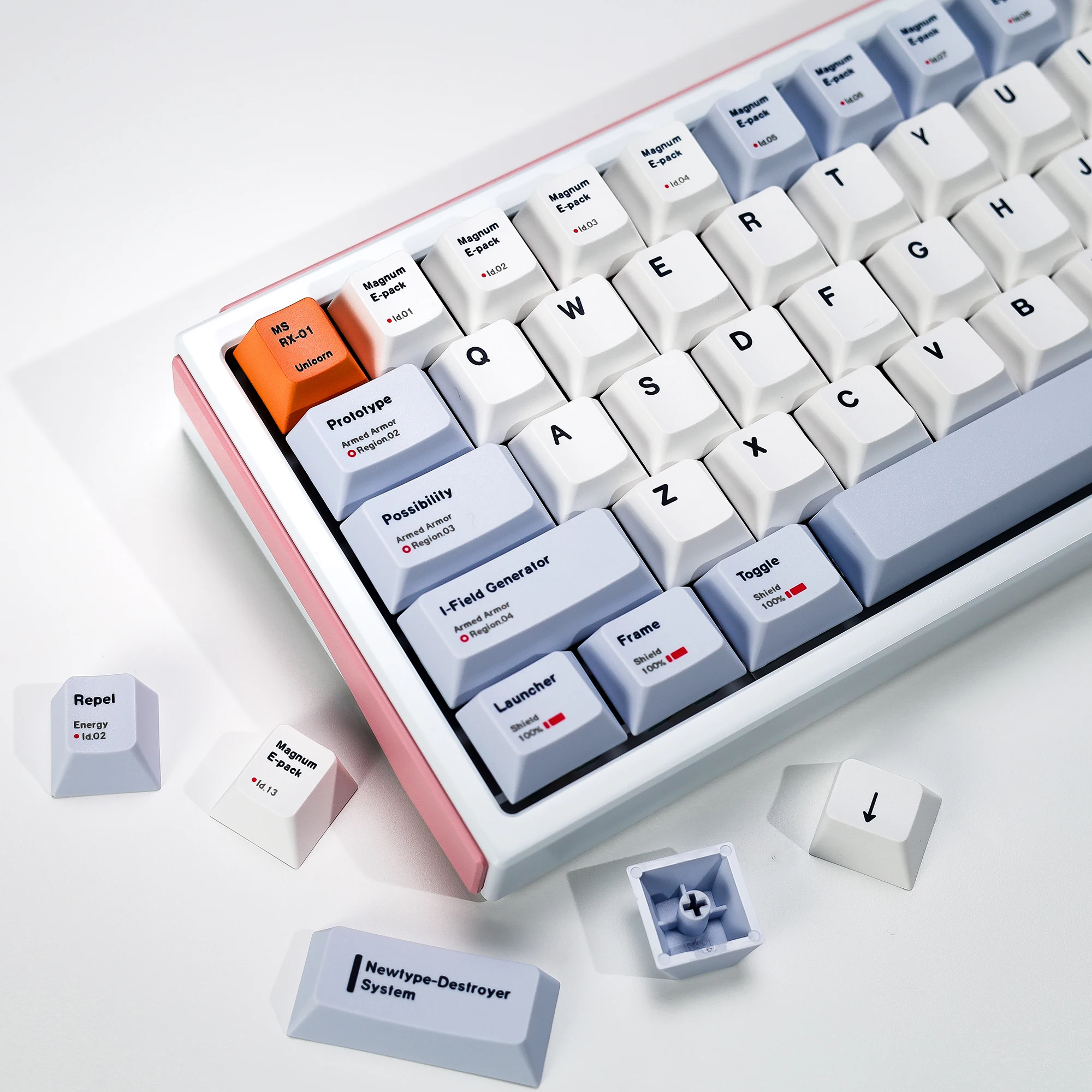 KBDiy RX-0 Einhorn-Tastenkappe ISO Minimalistisches Kirschprofil Alice Split Space PBT-Tastenkappen MX für 60 mechanische Tastaturen 139 Tasten/Set Image