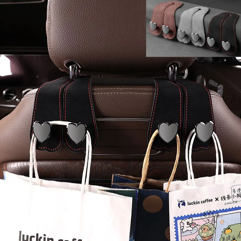 Legierung Herz Form Auto Kopfstütze Haken Premium Wildleder Qualität Hinten Sitz Hängen Dual Haken Tragende Haken Auto Lagerung zubehör Image