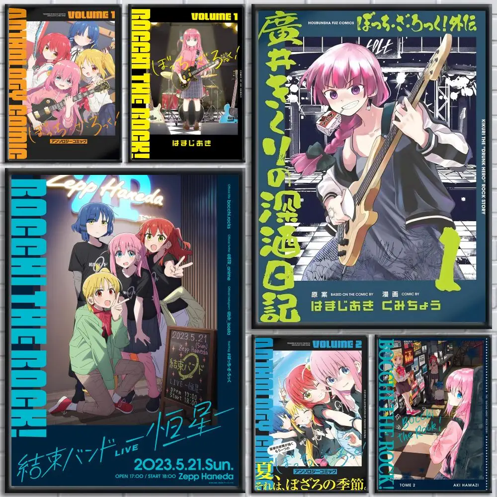 Anime B-Bocchi the Rock Poster Aufkleber Wandmalerei Selbstklebende Wandtattoos für Schlafzimmer Wohnzimmer Home HD Dekor Geschenk Image