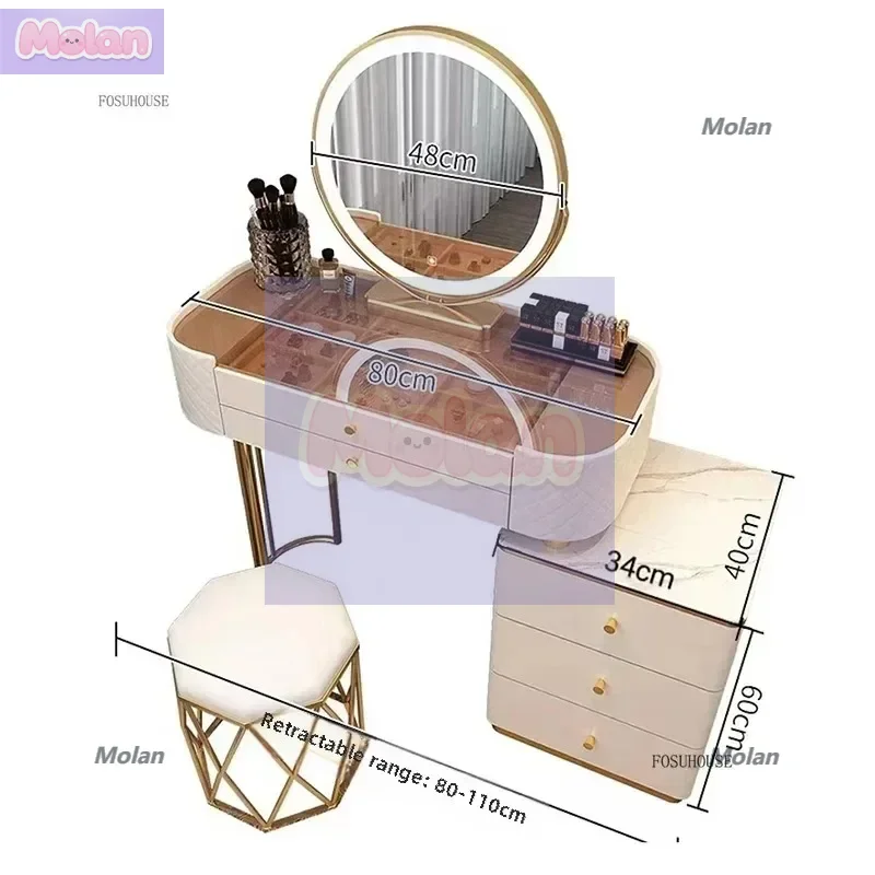 Schminktische, Schlafzimmer, hell, luxuriös, hochwertig, moderne Kommoden, einfache Kommode mit Schubladen, integrierter Schminktisch für kleine Wohnungen