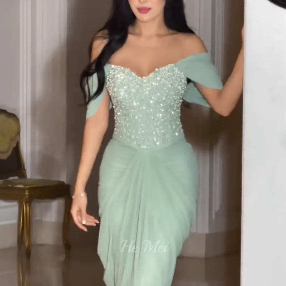 Maßgeschneiderte Ballkleider Schulterfrei Meerjungfrau Abendkleid Kristalle Elegante Partykleider Bodenlangen Vestidos De Novia Image