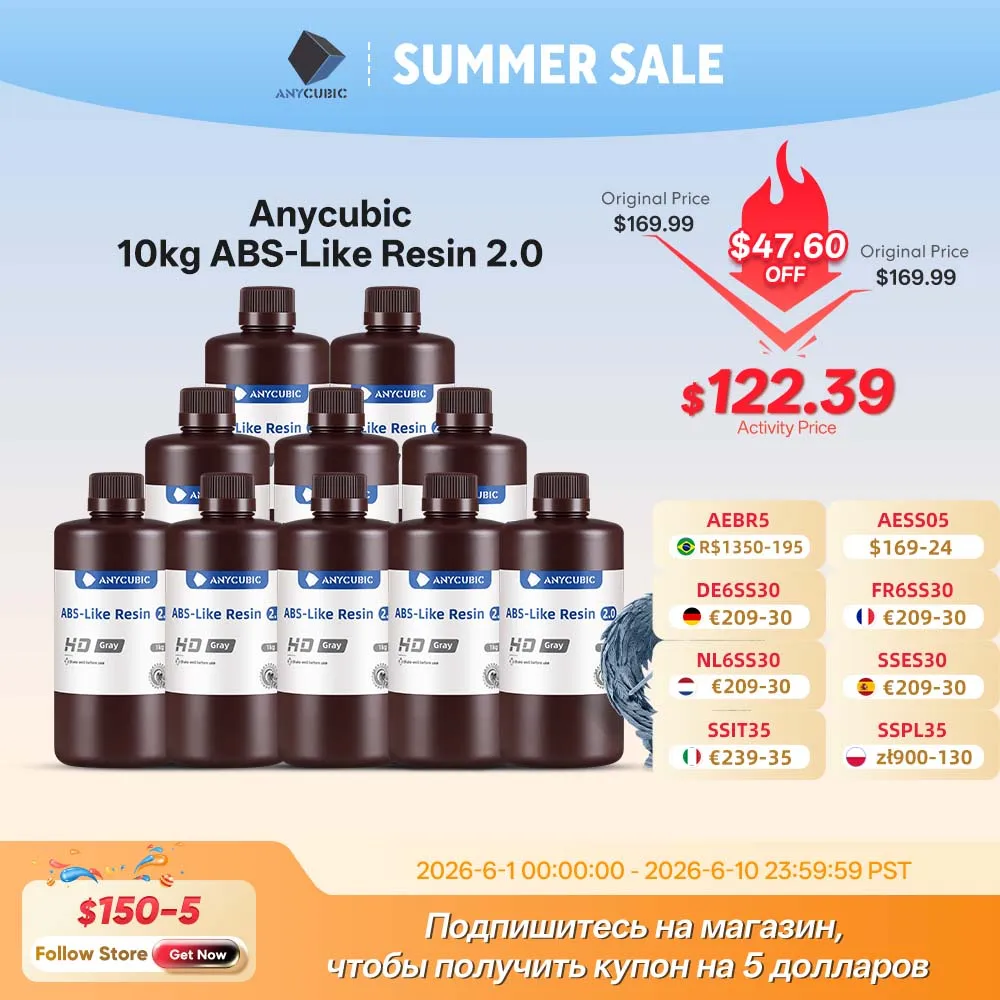 Anycubic 10/20 kg Harz-3D-Drucker Photopolymer ABS-ähnliches 2.0-Harz Höhere Zähigkeit und Widerstandsfähigkeit Schnelle Aushärtung Hochpräzises Harz Image