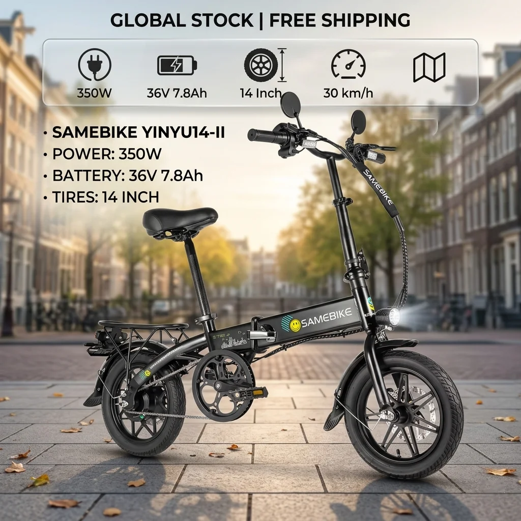 SAMEBIKE YINYU14-II faltbares E-Bike für Erwachsene, 350 W Motor, 36 V, 7,8 Ah Batterie, Elektrofahrrad, 14-Zoll-Stadt-Pendlerreifen, Elektrofahrrad Image