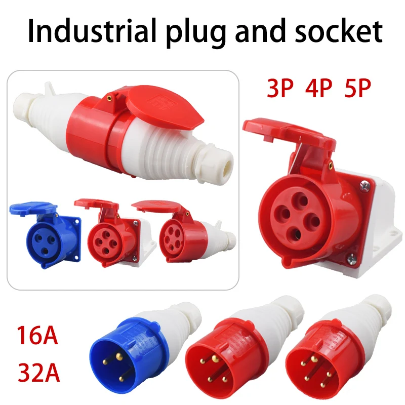 IP44 Industriestecker und Steckdose, wasserdichter Steckverbinder, 3PIN, 4PIN, 5PIN, 16 A/32 A, wasserdichte elektrische Anschluss-Wandsteckdose Image