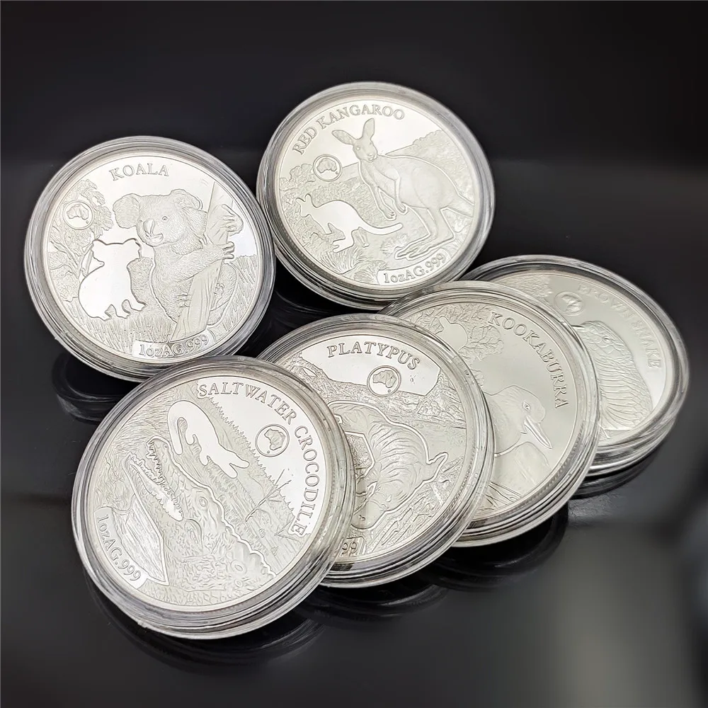 2019 Australien Silbermünzen Koala Salzwasserkrokodil Känguru Schlange Kolibri 1 OZ Tier-Silbermünze Elizabeth Souvenir Geschenk Image