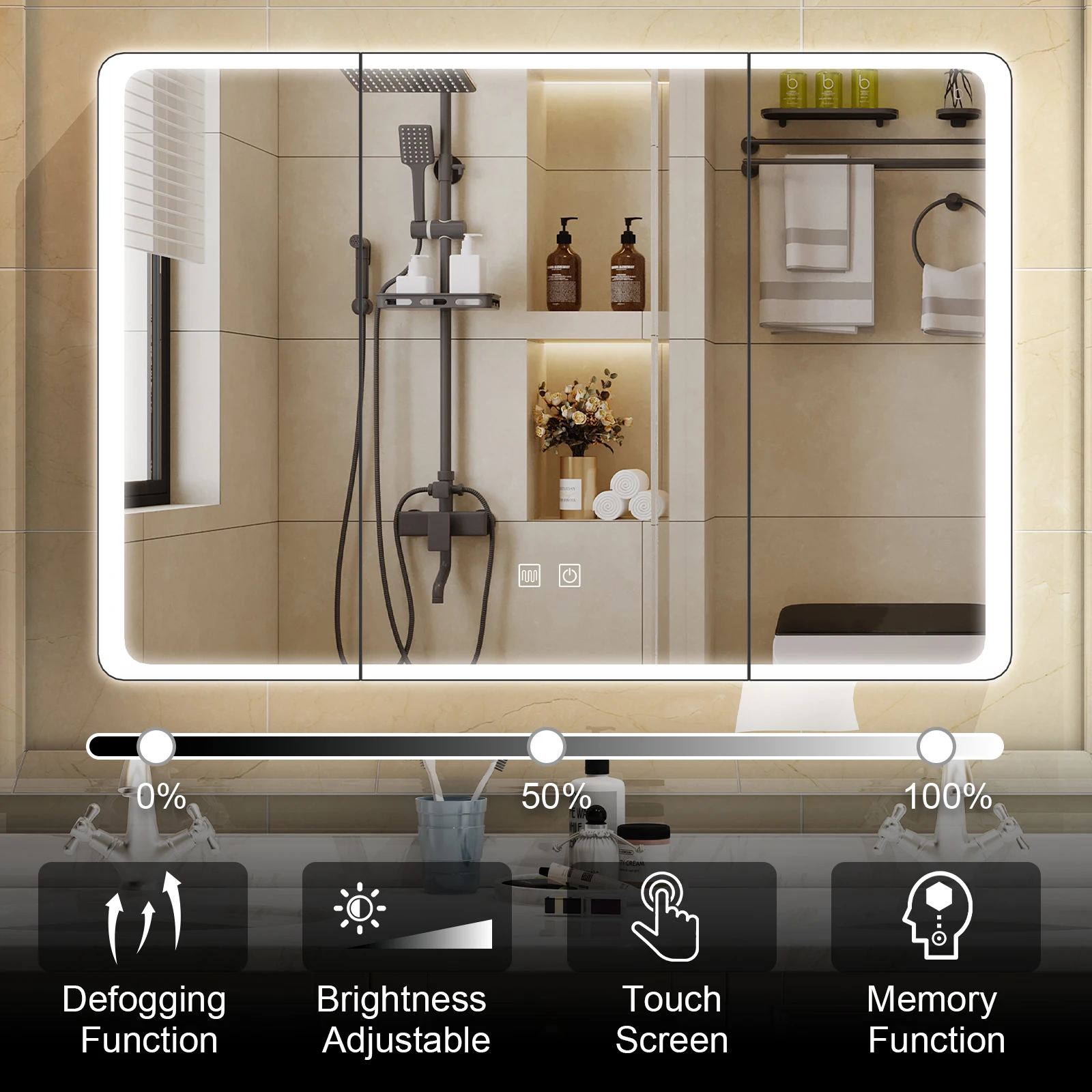 LED-Spiegel für Badezimmer, großer LED-beleuchteter Medizinschrank mit Spiegel, 2-türiger Medizinschrank für Badezimmer Image