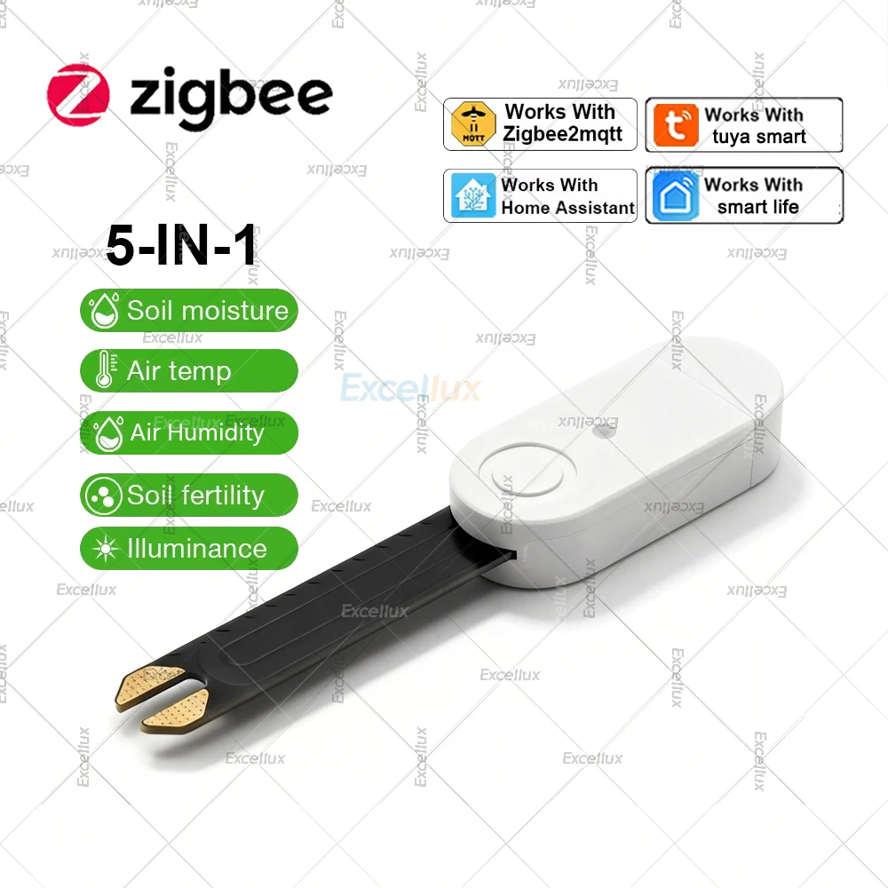 5-in-1 Smart ZigBee Bodenfeuchtigkeitssensor Temperatur- und Feuchtigkeitsmesser Fruchtbarkeits- und Luminanzsensor für Z2M/Tuya/Smart Life Image
