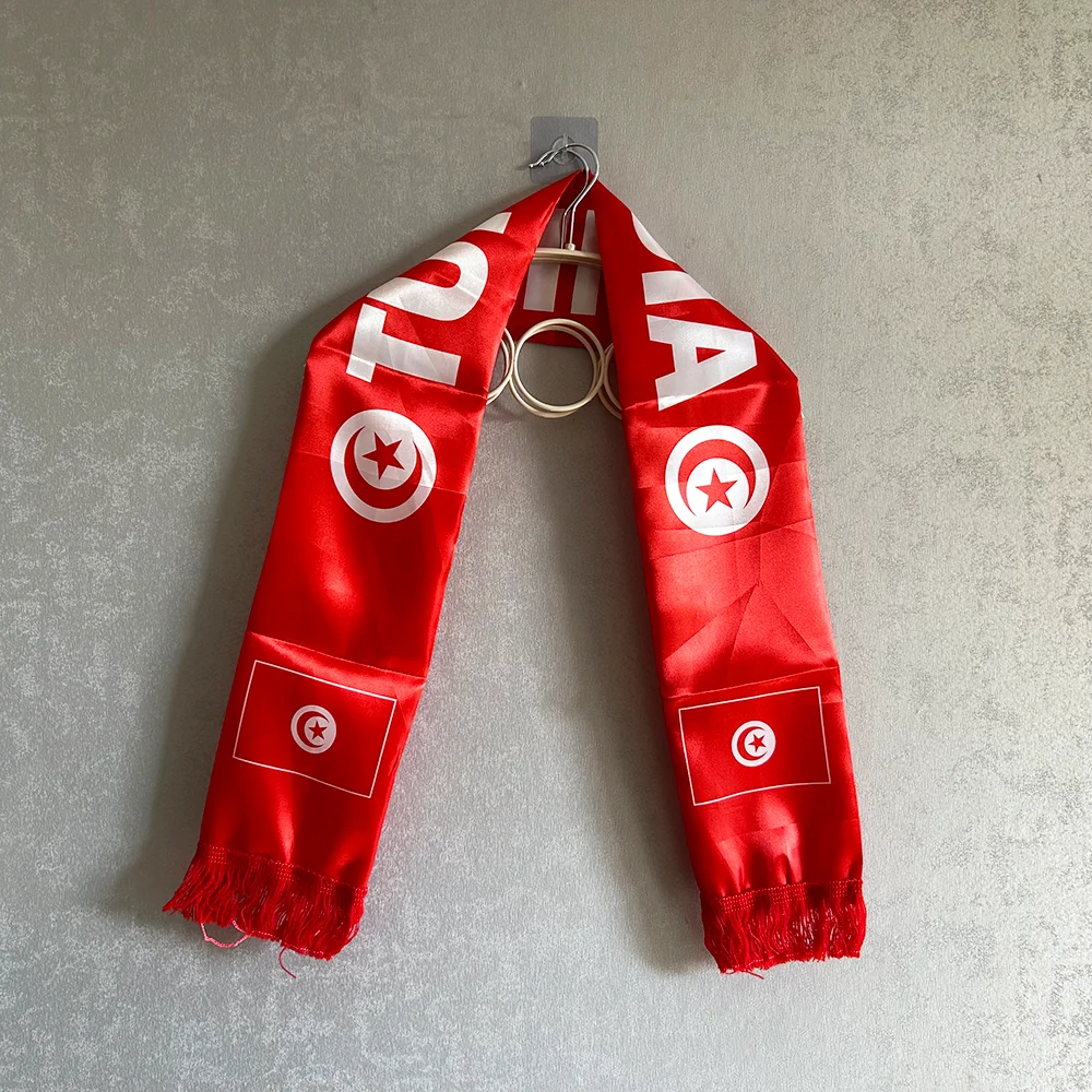 Sky Flag 2026 Tunesien Schal 14x135cm Beidseitig Bedruckter Satin Tunesien Flaggen-Schal mit Quasten Geeignet für Fußball, Sport, Veranstaltungen Image