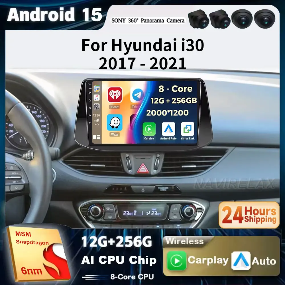 Android Auto Für Hyundai i30 2017 2021 Drahtlose Android 15 Carplay Auto Radio Multimedia-Player GPS Navigation Bluetooth WIFI + 5G D Image