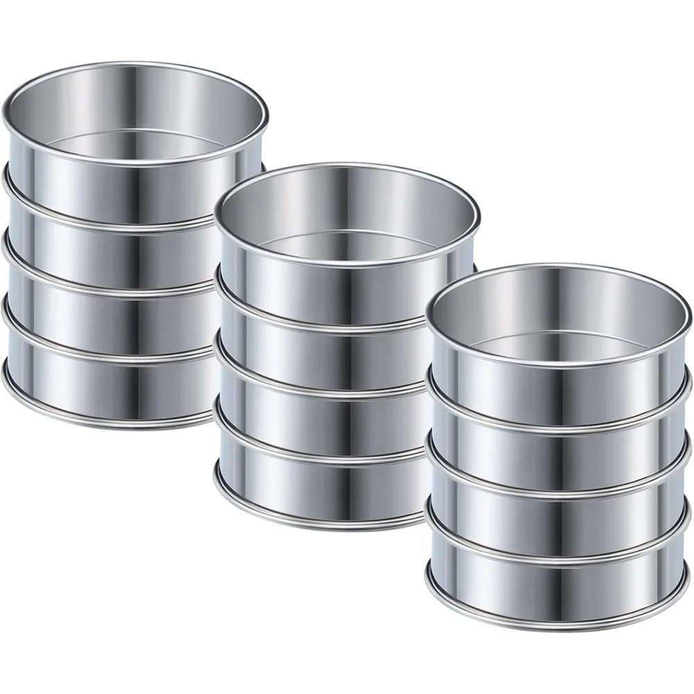 12 Stück Muffin-Ringe, doppelt gerollte Tortenringe, runde Muffin-Ringe aus Edelstahl, Metallformen für die Herstellung von Crumpet-Muffins Image