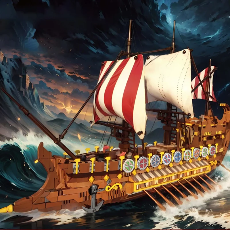 2073-teiliges Antikes Piratenschiff Baustein-Set Mittelalterliches Queen's Revenge Kriegsschiff Segelboot-Modell Ornament Sammlerstück Spielzeug Kindergeschenk Image