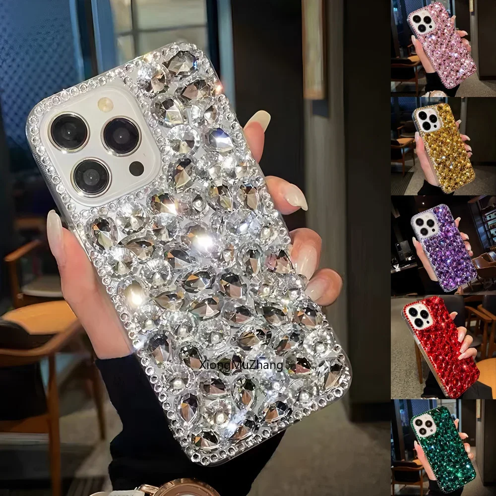 Luxuriöse 3D-Diamant-Bling-Handyhülle mit Juwelen für iPhone 17 Pro 16 Pro Max 15 14 13 12 11 X XS XR XS Max Strass-Vollabdeckung