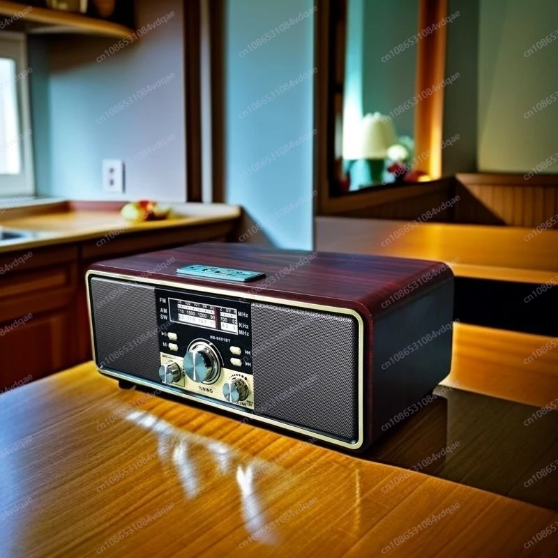 Retro nostalgisches Desktop-Radio FM mittlere Welle kurze Welle wiederaufladbarer Bluetooth-Kartenlautsprecher Dual-Lautsprecher Image