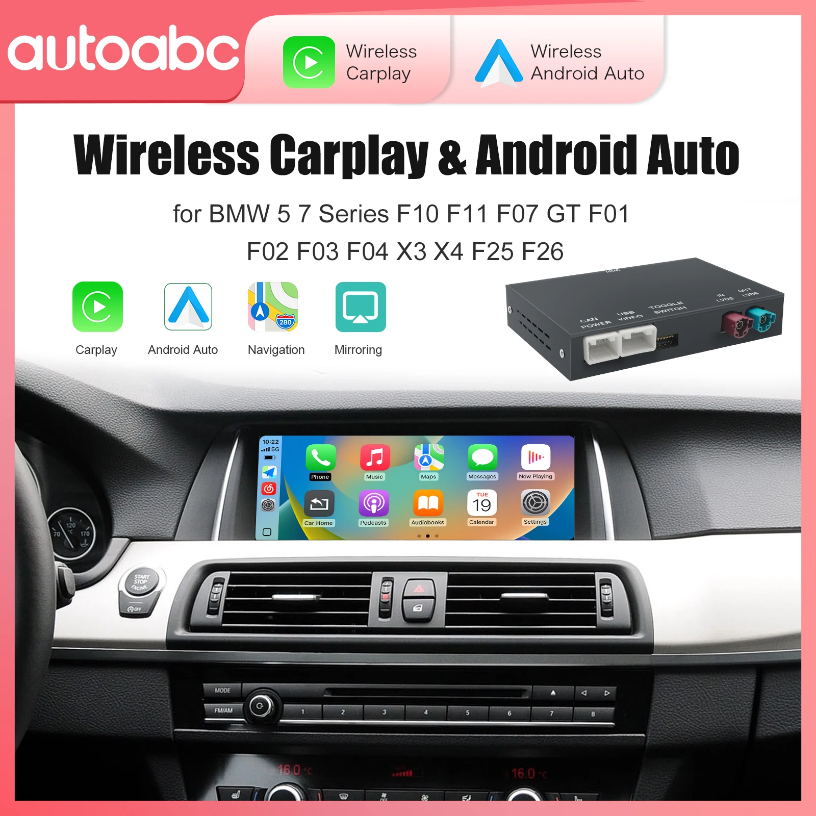 Kabelloses CarPlay Android Auto Modul für BMW 5er 7er Serie F10 F11 F07 GT F01 F02 F03 F04 X3 X4 F25 F26 Mit Mirror Link Image