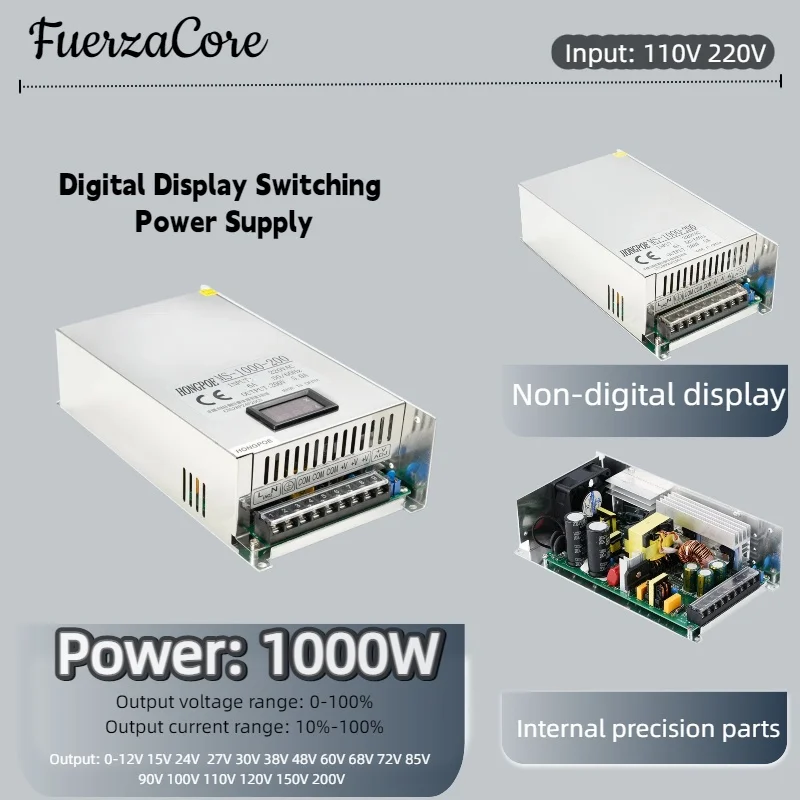 Digitalanzeige, einstellbar, 12 V–200 VDC, Netzteil 1000 W, Ausgangsspannung 0–100 % Ausgangsstrom 10–100 % 110/220 VAC-DC, LED-Motorverwendung Image