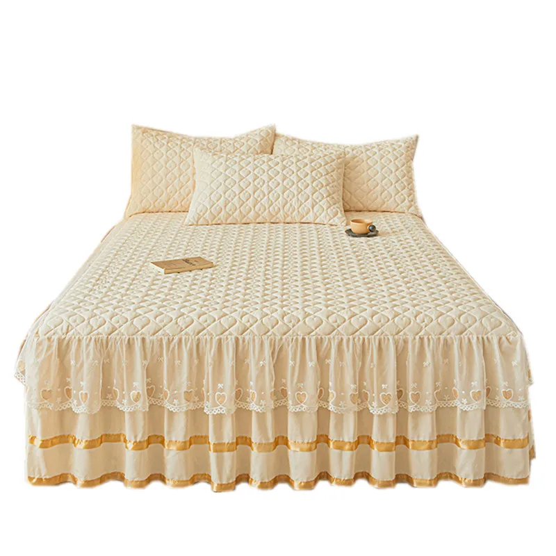 Einfacher Bettrock, Einzel-/Queen-/Kingsize-Größe, Tagesdecke, Rüschen, Bettdecke für Zuhause, gestepptes Bettwäsche, Cubre Colchón (kein Kissenbezug) Image