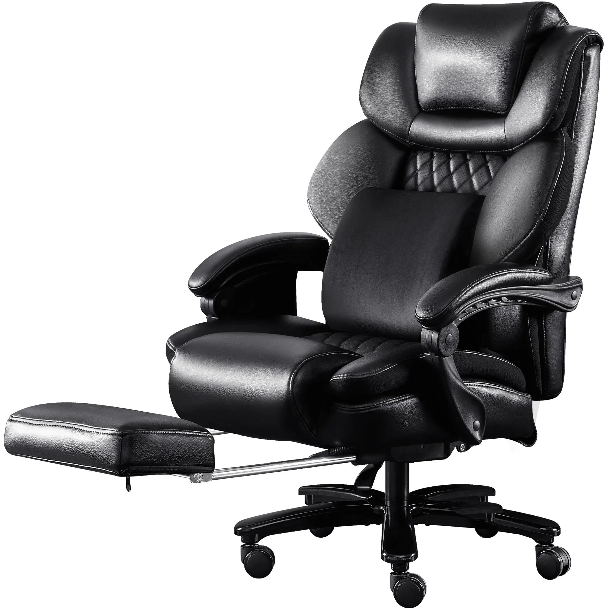 Belastbarkeit 230kg, Massage-Bürostuhl MIT Adjustable Backrest MIT Footrest and Lendenpad, Swivel, Leather, Black Image