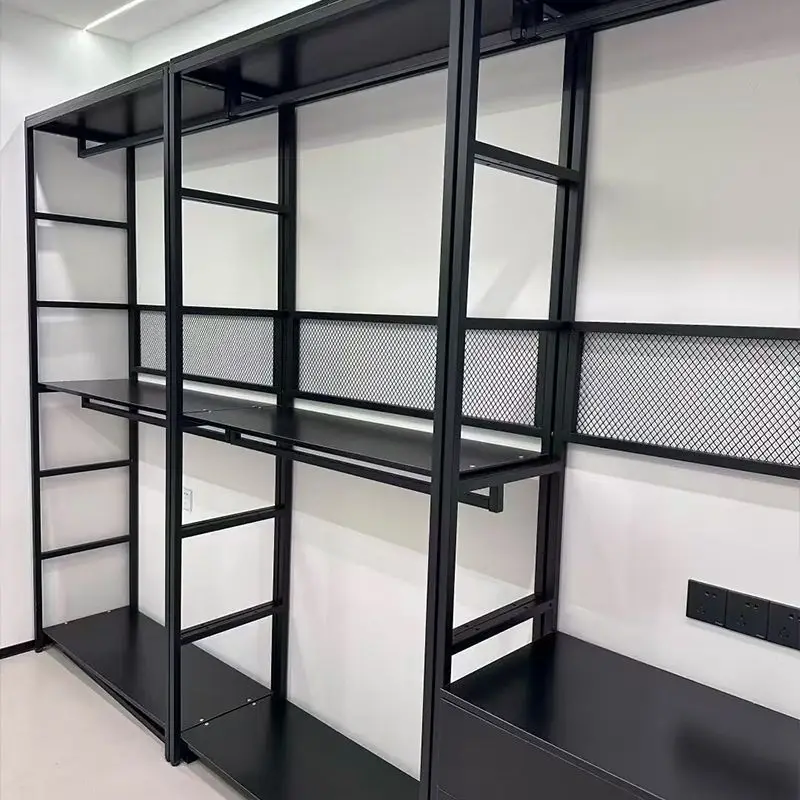 Offener Kleiderschrank aus Metall, raumhoher Kleiderbügel, Garderobe, raumhoher Kleiderbügel, Haushaltsschlafzimmer, begehbare Garderobe