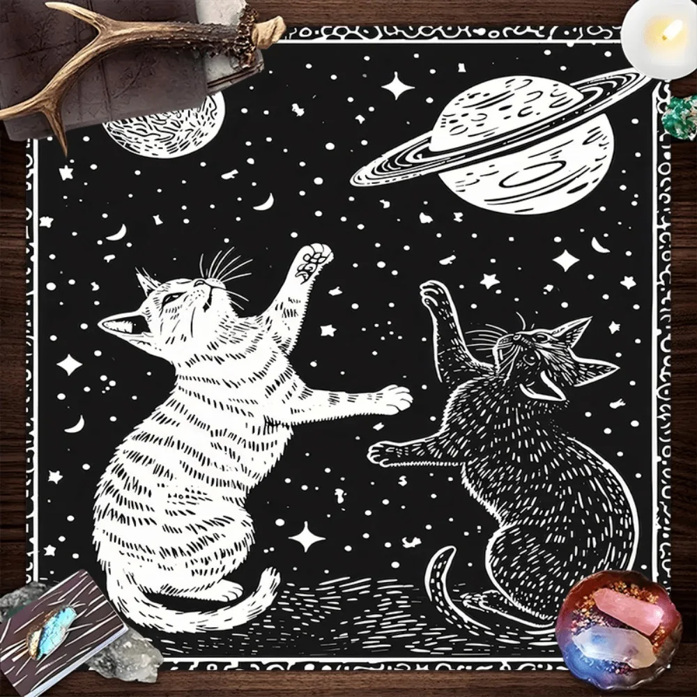 Katzen-Himmelsmystik-Hexen-Altartuch in Verschiedenen Größen HD-Sublimationsdruck Mond Stern Planet 100% Polyester Maschinenwaschbar Tarot Image