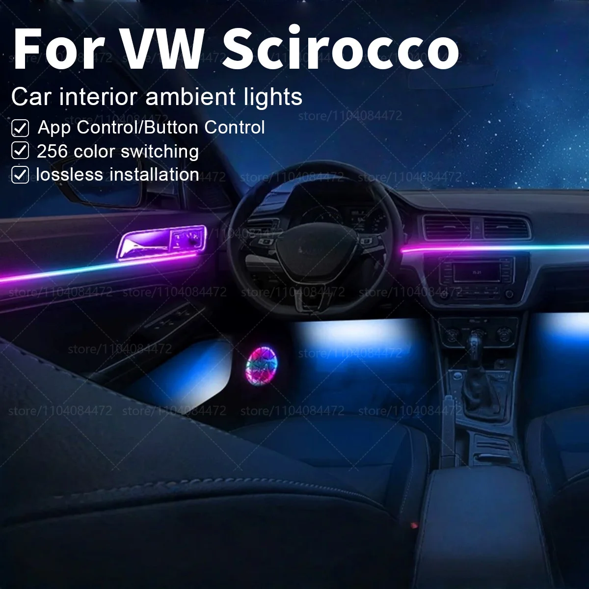 Für Volkswagen Scirocco 53/13B 22in1 RGB Auto Innen Acryl Auto Umgebungs Lichter RGB Versteckte Acryl Streifen Dekoration zubehör Image