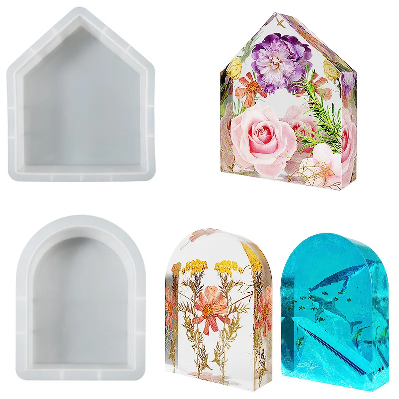 Stampo in silicone per specchio ad arco di cristallo 3D Geometria semplice Casa a cubo grande Forniture per candele fai-da-te Decorazione domestica Regali artigianali