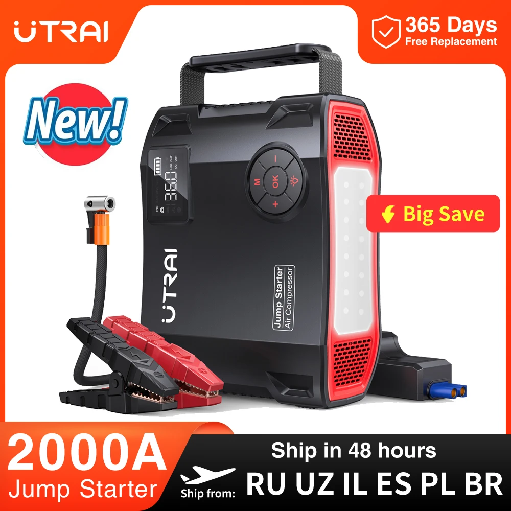 UTRAI 4 In 1 2000A Starthilfe Power Bank 16000 mAh 150 PSI Luftkompressor Reifenpumpe Tragbares Ladegerät Auto Booster Startgerät Image