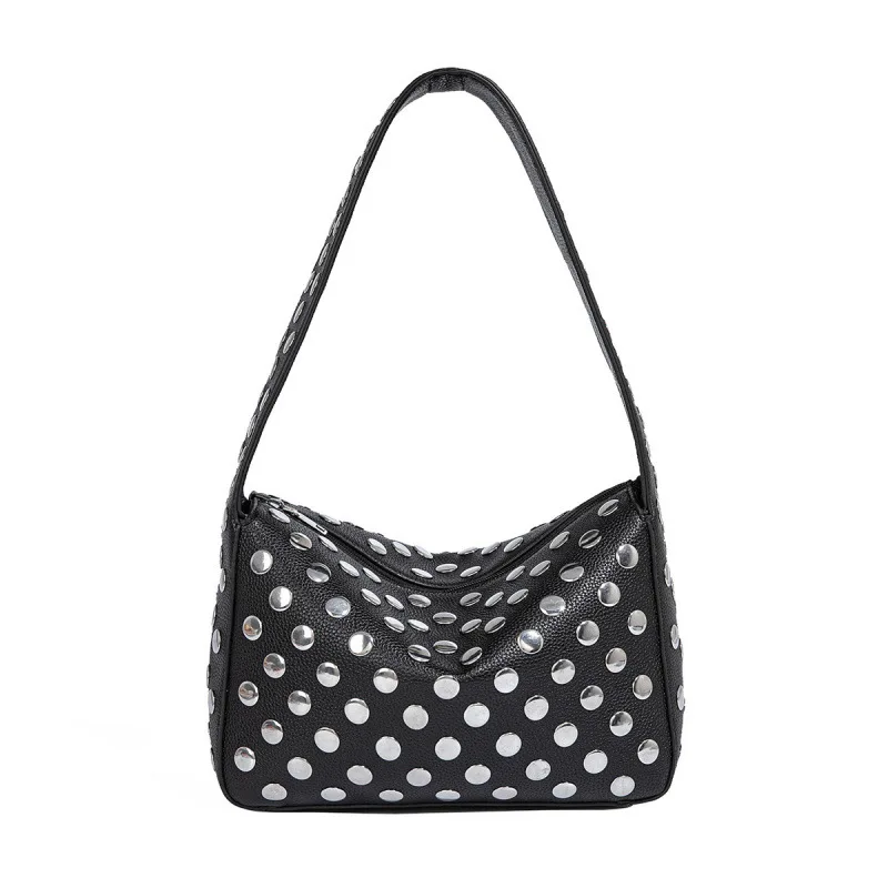 Sac de mode pour femmes, mode rétro, Style de rue, Style moto simple Sacs à bandoulière Sacs sous les bras pour femme Rivets décoratifs