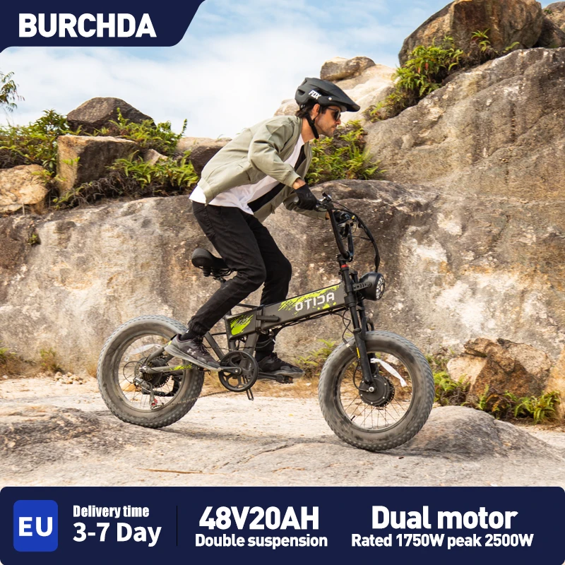 OTIDA R7 Elektrofahrrad mit Doppelmotoren, 48V20AH Lithium-Akku, 20 Zoll 4.0 Faltbares Fatbike, 2000W50KM/H E-Bike für Stadtfahrten Image