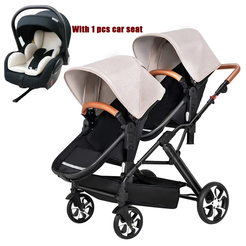 Faltbarer Zwillingskinderwagen mit Moskitonetz und Regenschutz EU-Lager Hochwertiger Zwillingskinderwagen mit Autositz Image