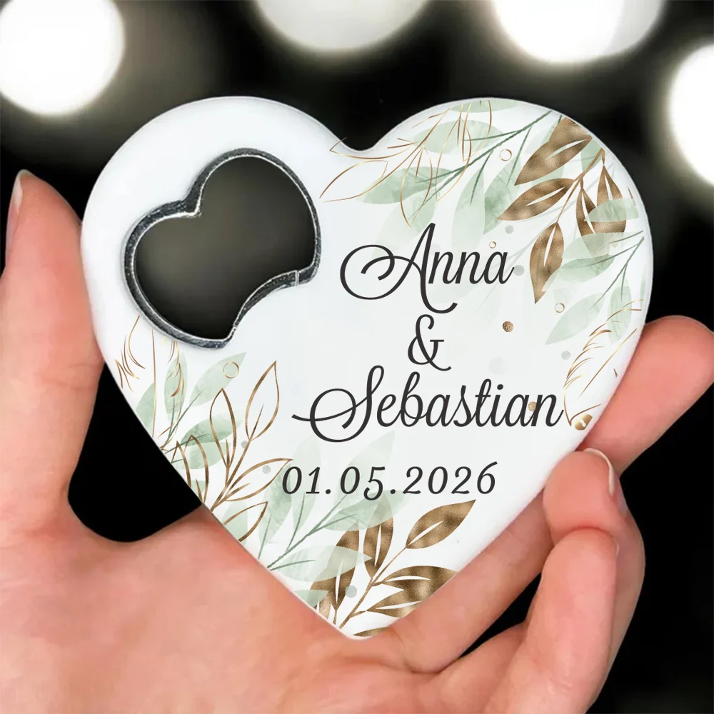 Personalisierter Flaschenöffner in Herz-Hochzeitsform – Hochzeitsgeschenke für Gäste, Hochzeitsmagnet-Geschenke, Save The Date-Magnete, Hochzeitsgeschenk Image