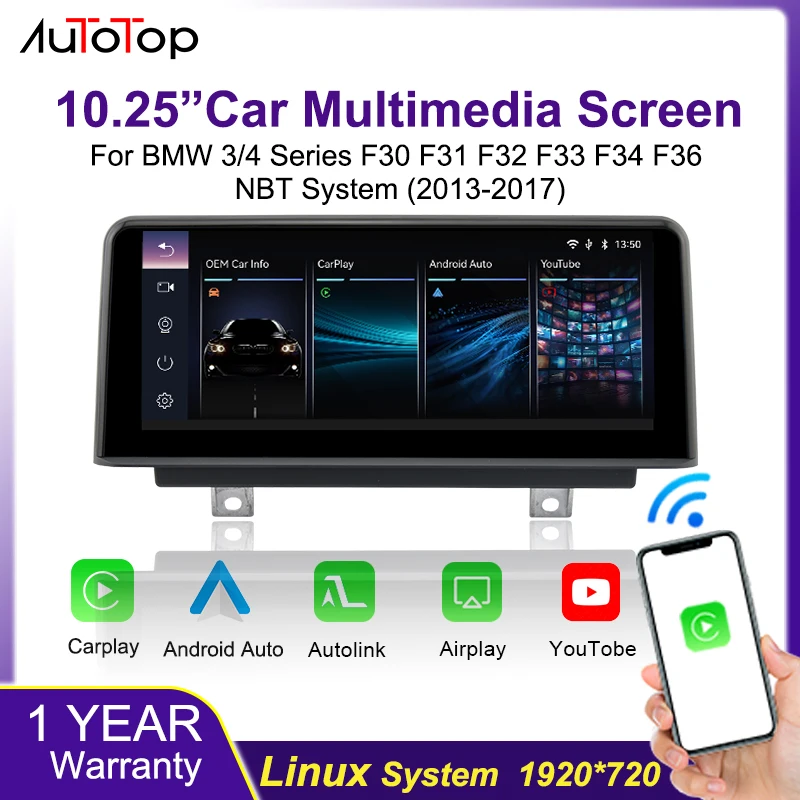 AUTOTOP 10,25 "Wireless Carplay Android Auto Youtube Auto Radio Für BMW 3/4 Serie F30 F31 F32 F33 F34 F36 2013-2017 NBT System Image