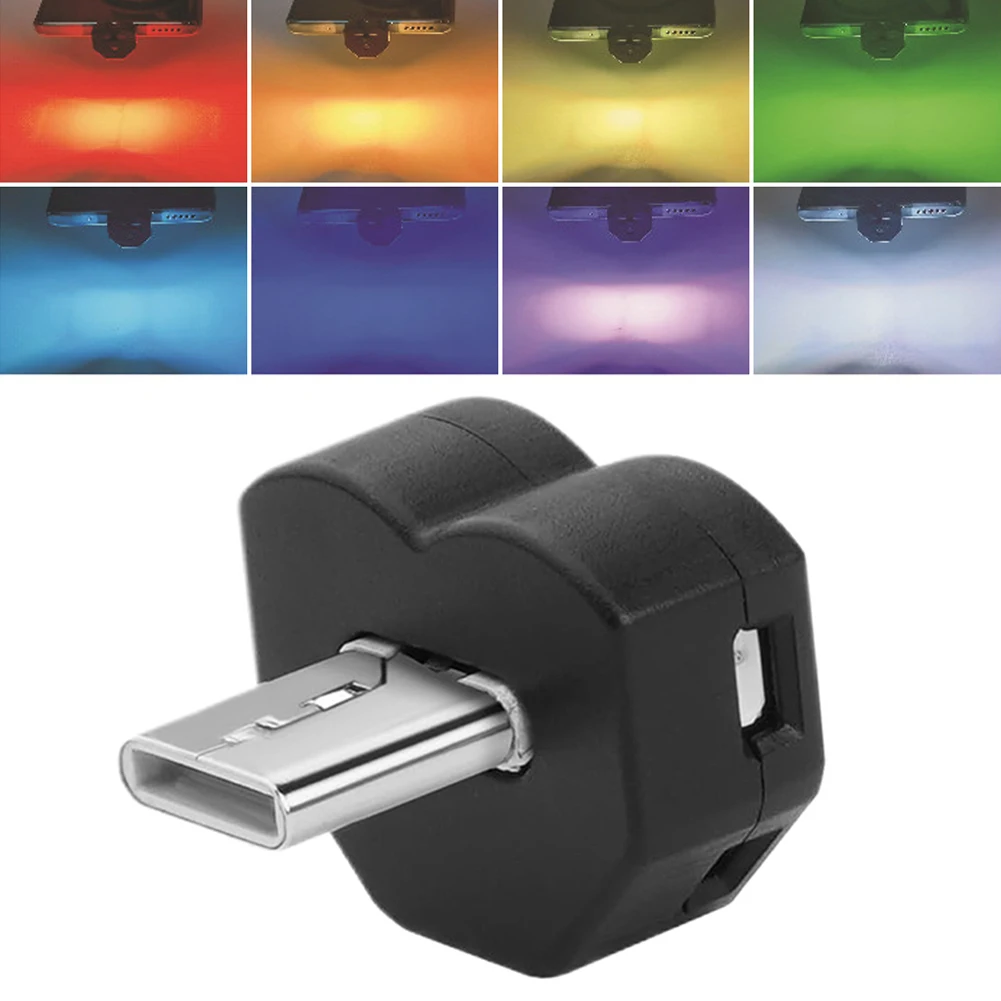 Lampe USB à direction réglable 1/2 pièces, décoration intérieure de véhicule, lumière LED de type C pour voiture, lumière automatique à détection de lumière, lumière d'ambiance RGB nocturne