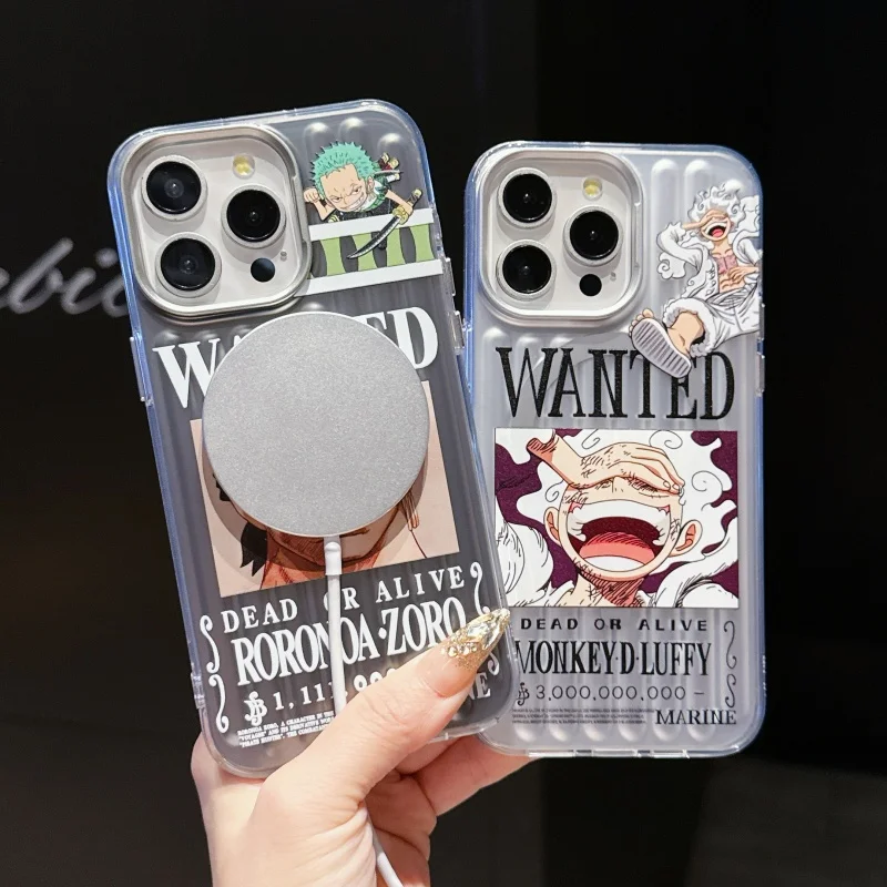 Japan Anime One Pieces Ruffy Zoro Handyhülle für iPhone 14 15 16 Pro Max 13 Wanted Magnetisches kabelloses Laden für Magsafe Cover Image