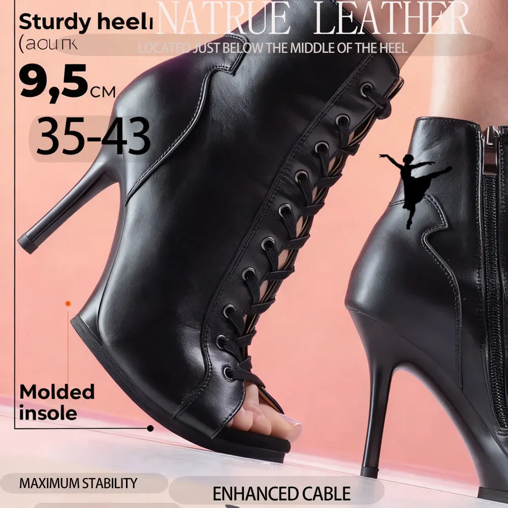 Frauen Heels Lace-up Schwarz Apricot Boot Stilettos Jazz Dance Dame Schuhe Für Latin Tanzen Outdoor Sexy Stilettos natürliche Leder