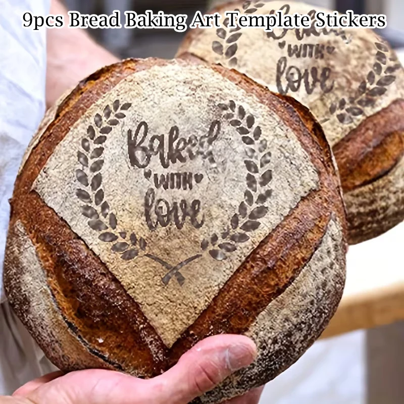 9-teilige wiederverwendbare Brotbackvorlage, 5,9 x 5,9 Zoll, künstlerische Dekoration, Backform für kreative Laibformen Image