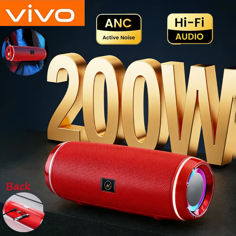 VIVO 200W Enceinte Bluetooth Portable IPX7 Étanche Extérieure HIFI, Enceinte Colonne Stéréo avec Subwoofer, Radio FM, Lecteur TF, Boom Box
