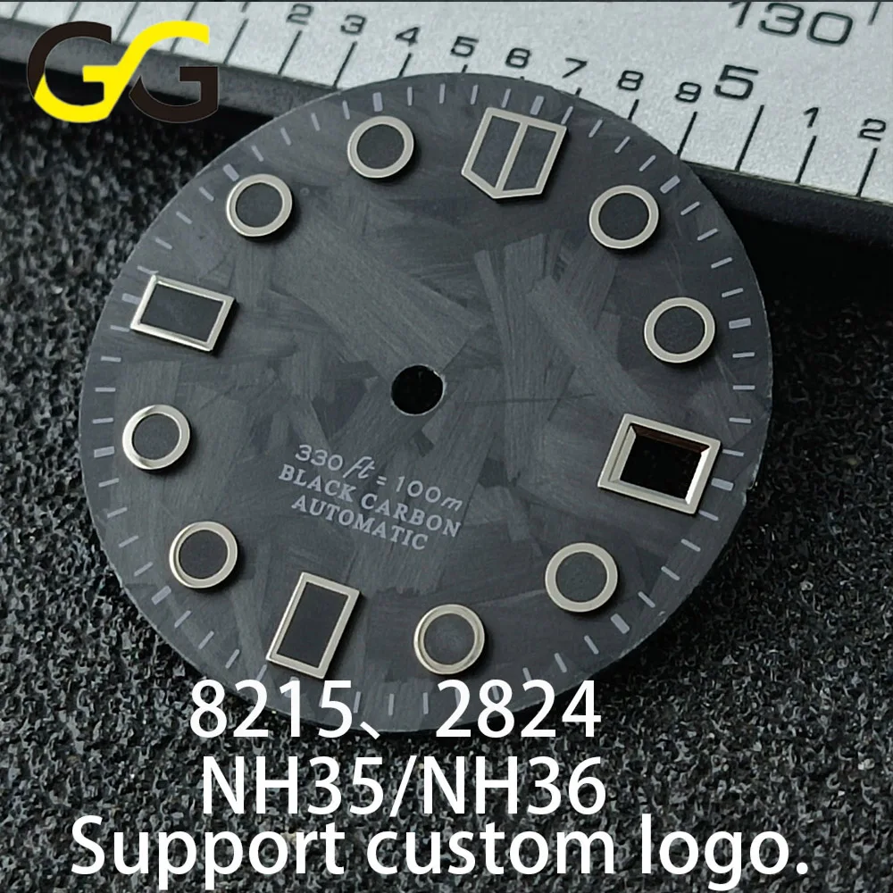 28,5-mm-Uhrenzifferblatt, Ersatz-Zifferblatt aus Kohlefaser in Schwarz, passend für 8215-, 2824/NH35- und NH35/NH36-Uhrwerke Image