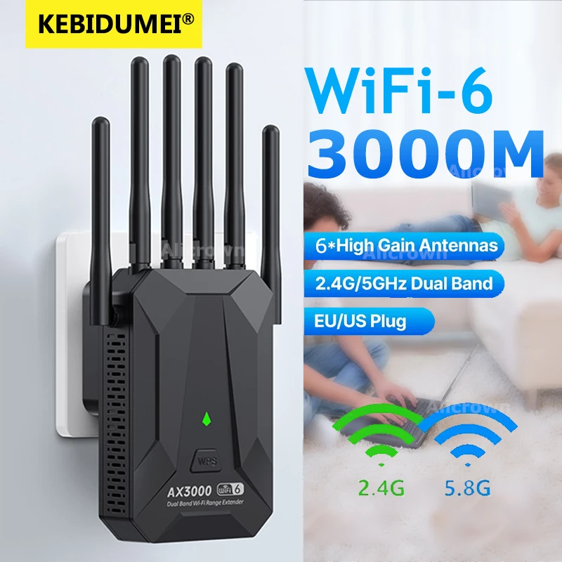 3000 Mbit/s WIFI6 Repeater Dual Band 2,4 GHz 5 GHz Extender 802.11ax Wi-Fi-Verstärker High Gain Six-Antenne Wi-Fi Booster Range Signal Image