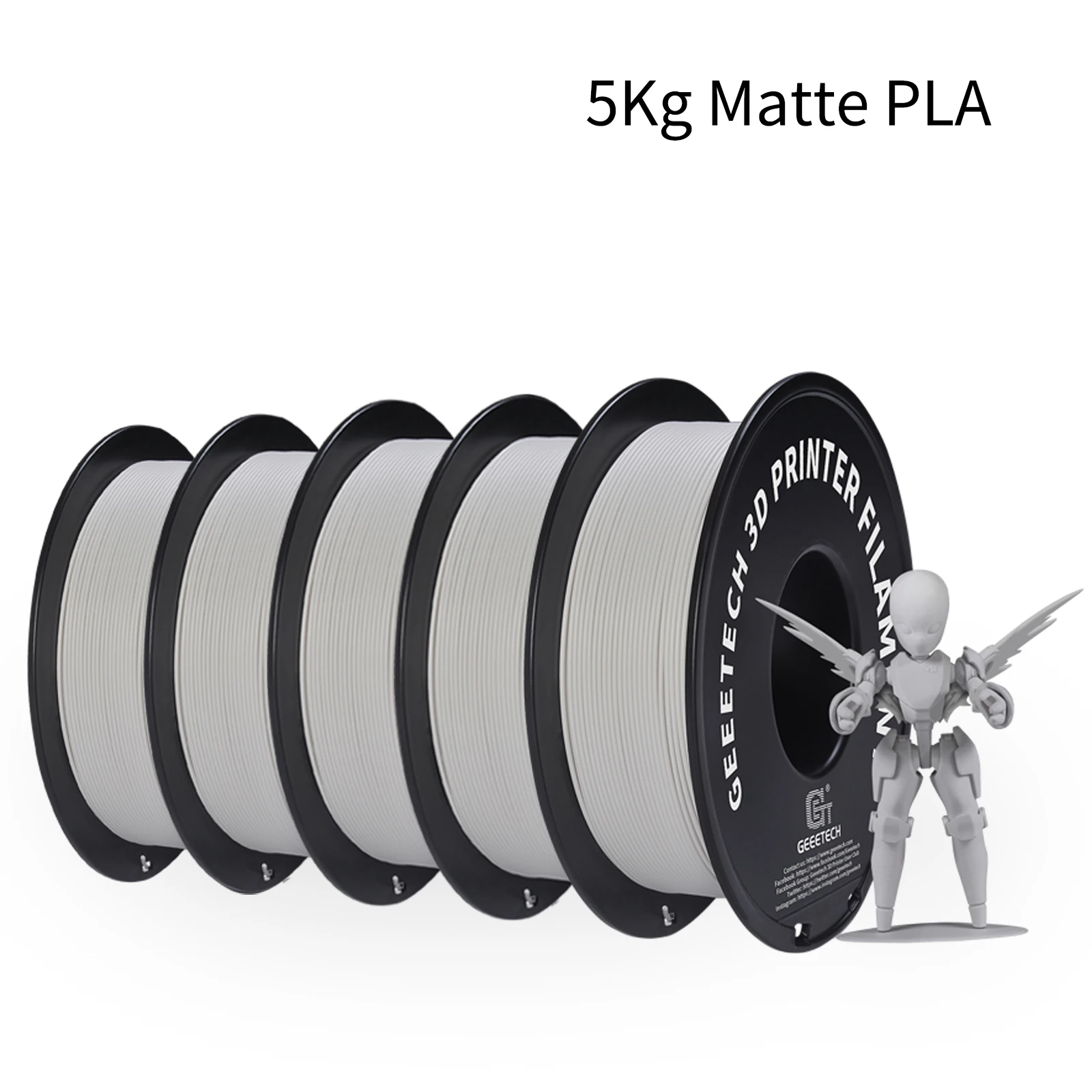 Geeetech 5 kg Mattfilament PLA 1,75 mm, 3D-Drucker Material Polymilchsäure, mattierte Textur, Vakuumverpackung Image