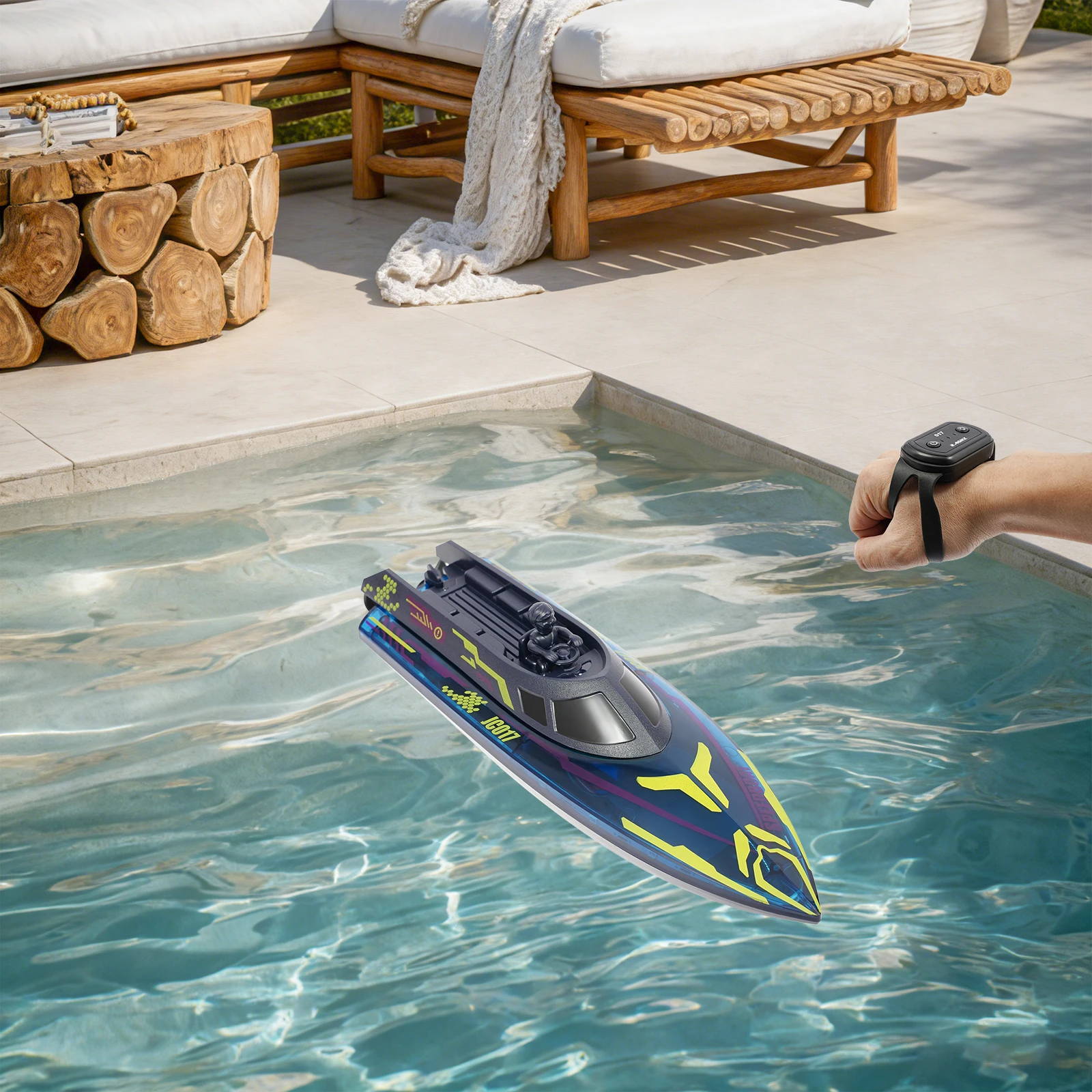 2,4 GHz Ferngesteuertes Rennboot Spielzeug Elektrisches Kinderboot mit LED-Lichtern & Doppelmotoren für Pool-, See- und Fluss-Rennspiele Image